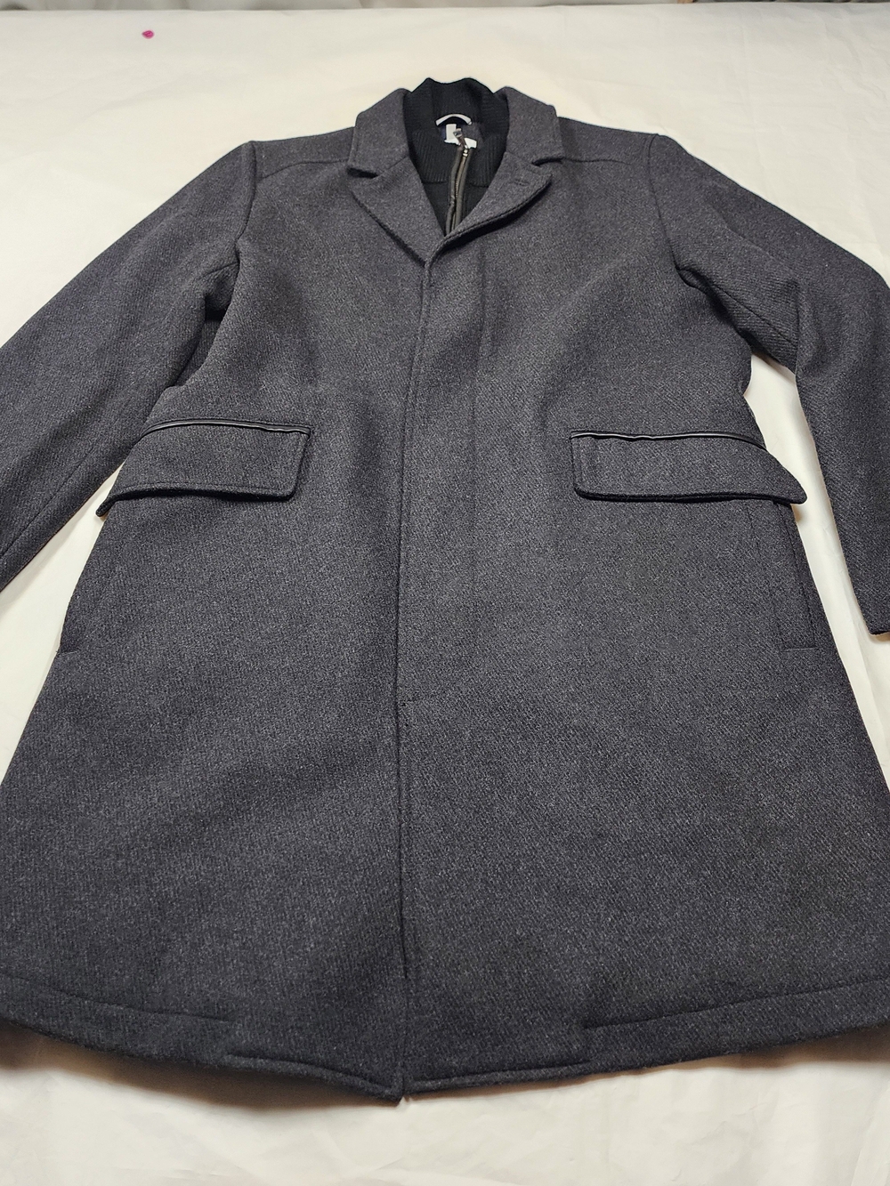 Cole Haan Men's Signature Wool-Blend Overcoat In Charcoal Gray/Black Size Large